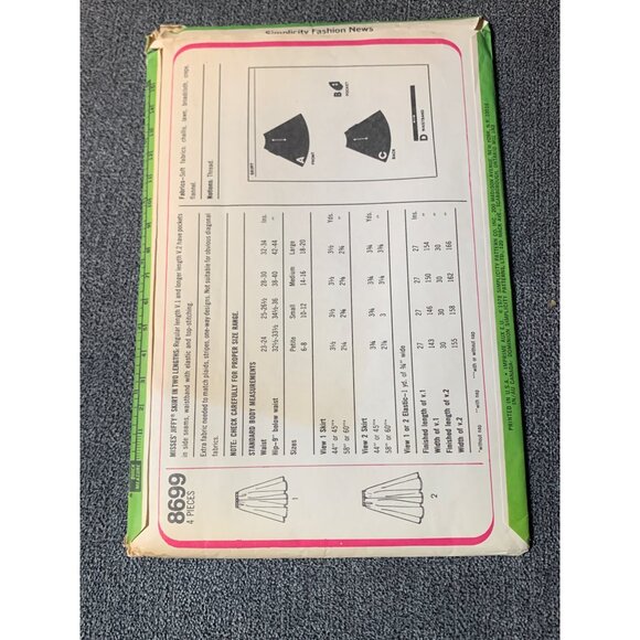 Simplicity 8699 Jiffy Skirt Sewing Pattern Size Fits 14-16 Misses uncut - Picture 2 of 2